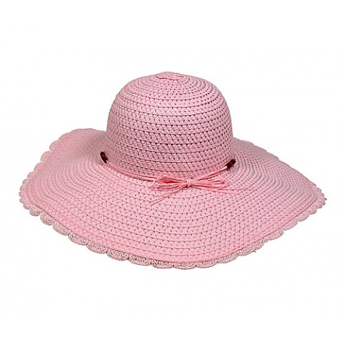 Straw Big Rim Hat w/ Beads - Pink -HT-M231PK